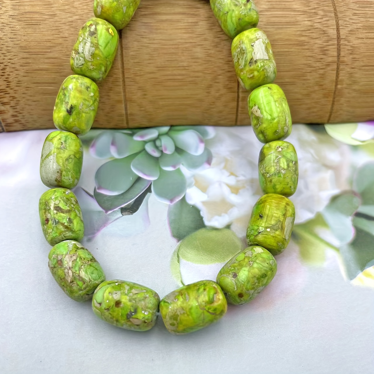 13pcs Natural Emperor Pine Bohemian Barrel Beads for DIY Jewelry